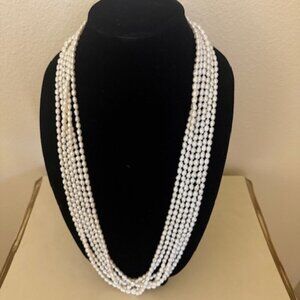 14K 585 Solid Yellow Gold Genuine Pearl Waterfall Necklace